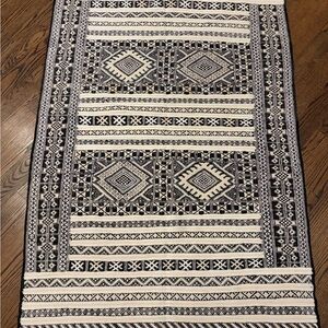 Morocco Berber Black and Cream Geometric Area Rug, 68x41”, New